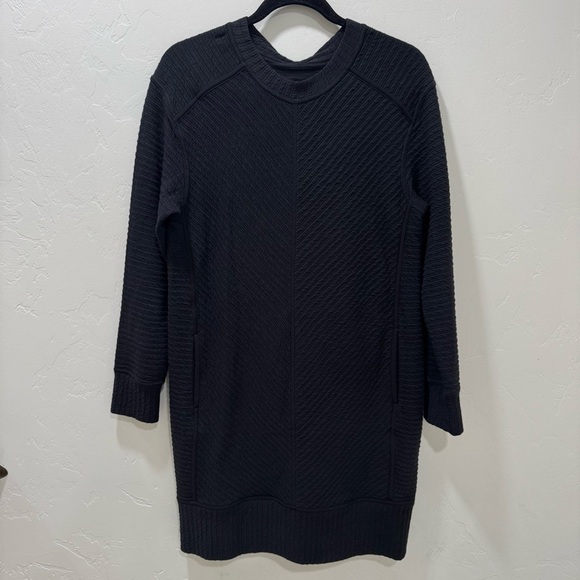 Lululemon On Repeat Dress Black Long-Sleeve Textured Removable Collar Women's 6 - Picture 8 of 15